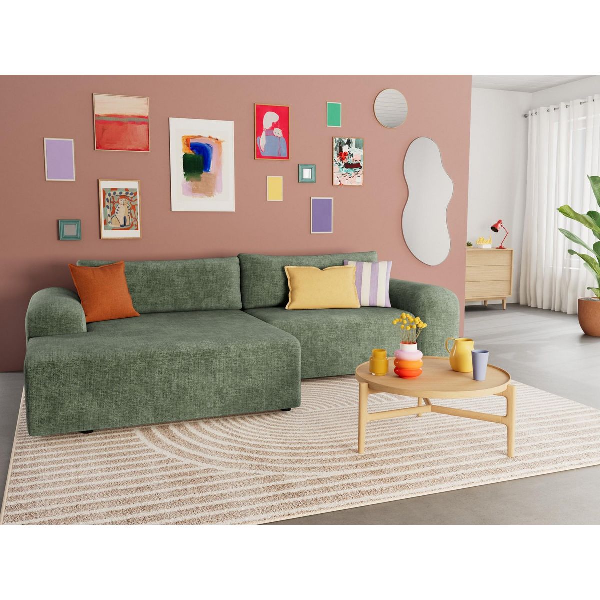 BEST MOBILIER Rebecca - canapé d'angle gauche 4 places convertible avec coffre en velours texturé