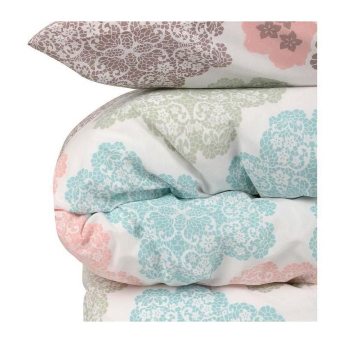 GENERIQUE Parure de lit - 1 housse de couette 220x240 cm + 2 taies d'oreiller 60x60 cm - 70% coton, 30% polyester - Turquoise
