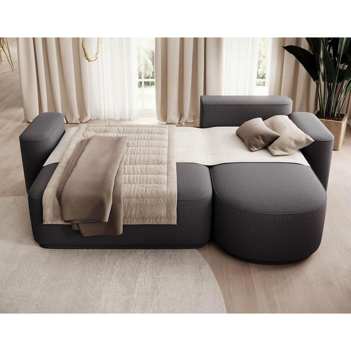 BEST MOBILIER Sam - canapé d'angle droit 4 places convertible avec coffre en tissu