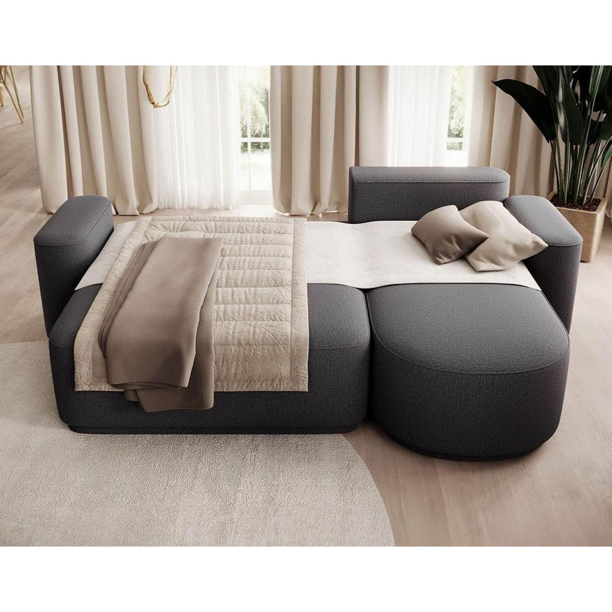 BEST MOBILIER Sam - canapé d'angle droit 4 places convertible avec coffre en tissu