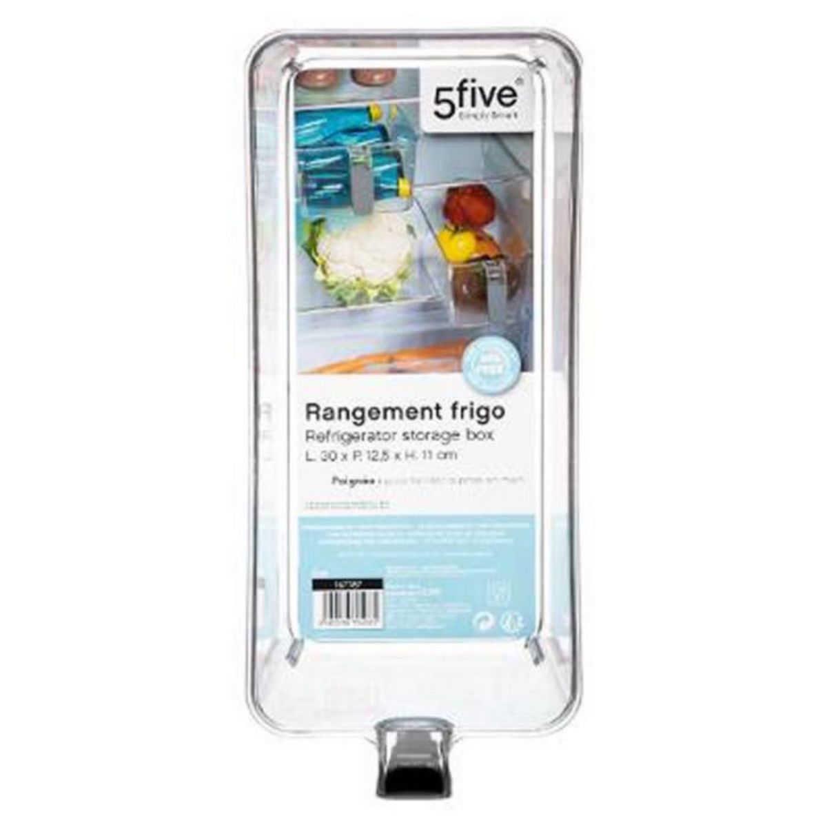 FIVE Bac de Rangement Frigo  Poignée  12cm Transparent