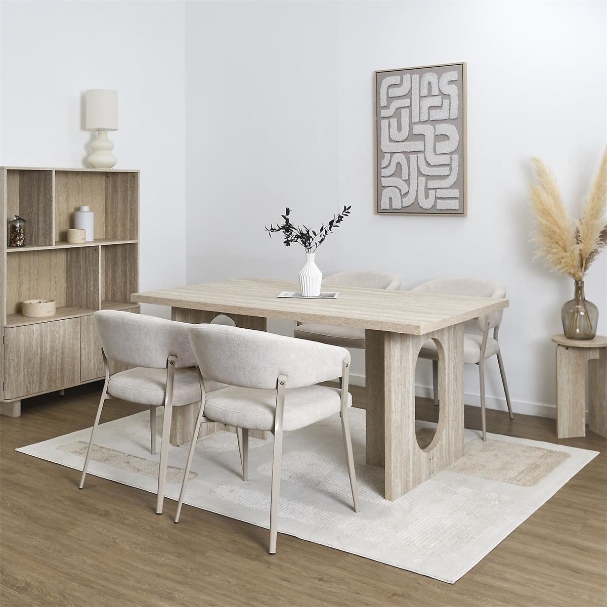 The Home Deco Factory Table à manger effet travertin pour 4 personnes PIETRA - Beige