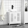 KLEANKIN Meuble vasque - meuble sous-vasque - 2 portes rainurées avec étagère réglable - poignées alliage aluminium - dim. 60L x 30l x 60H cm - MDF blanc