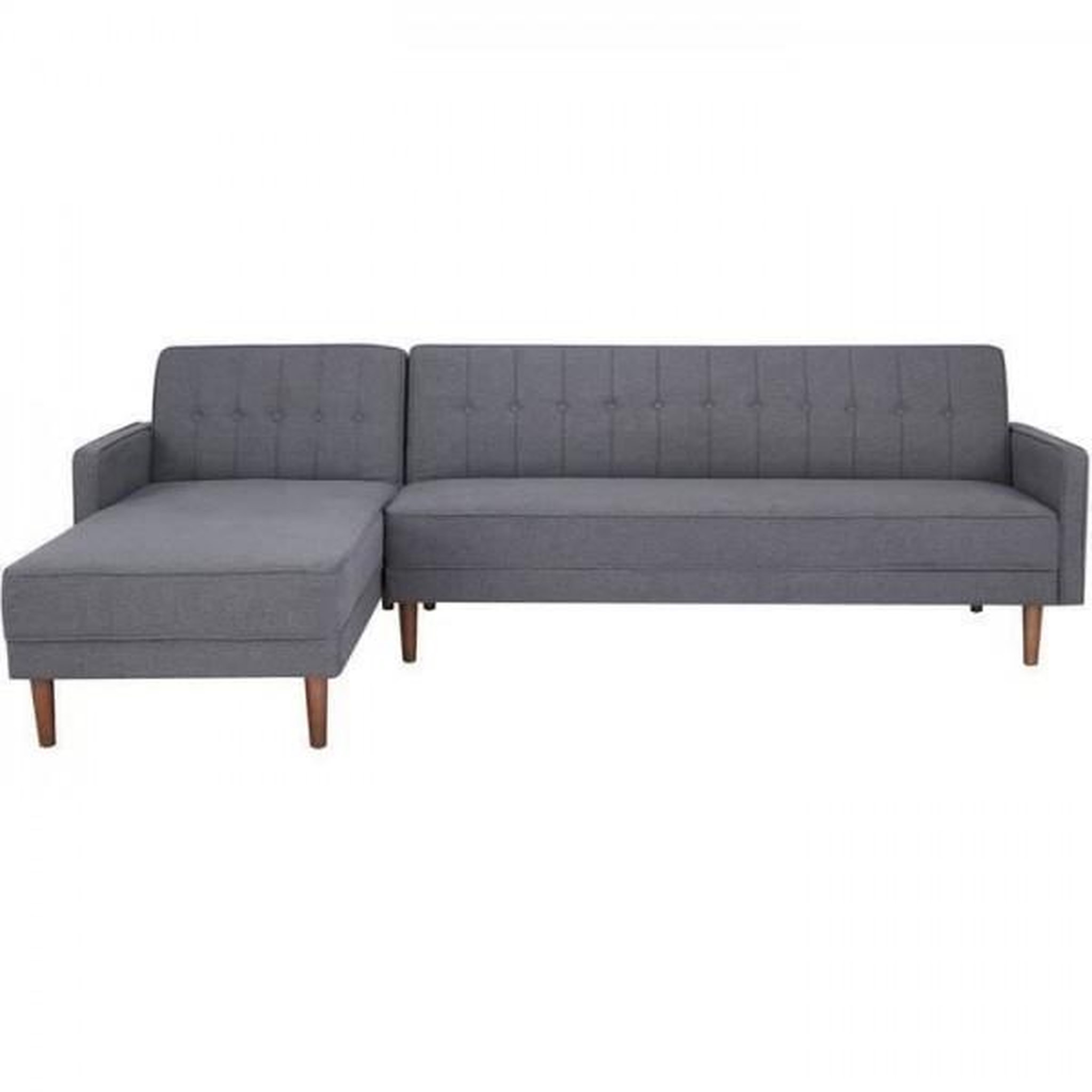 Voir la diapositive 1 : MARKET24 Canapé d'angle convertible 3 places réversible - Tissu gris foncé - Pieds en bois - L 286 x P 169 x H 80 cm - IMANIA