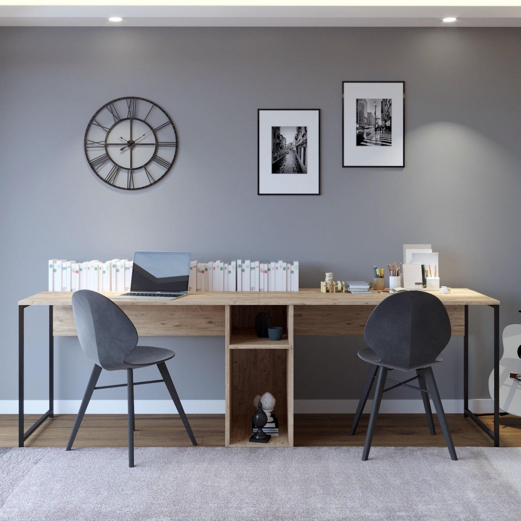 Voir la diapositive 3 : Habitat et Jardin Bureau en bois  ikili calisma  - 240 x 60 x 74 cm - pin atlantique noir