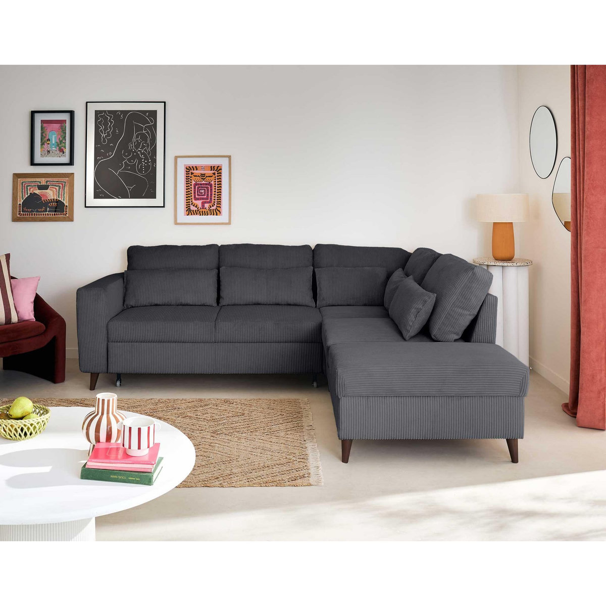 BEST MOBILIER Aubepine - canapé d'angle réversible 5 places - convertible avec coffre - en velours côtelé