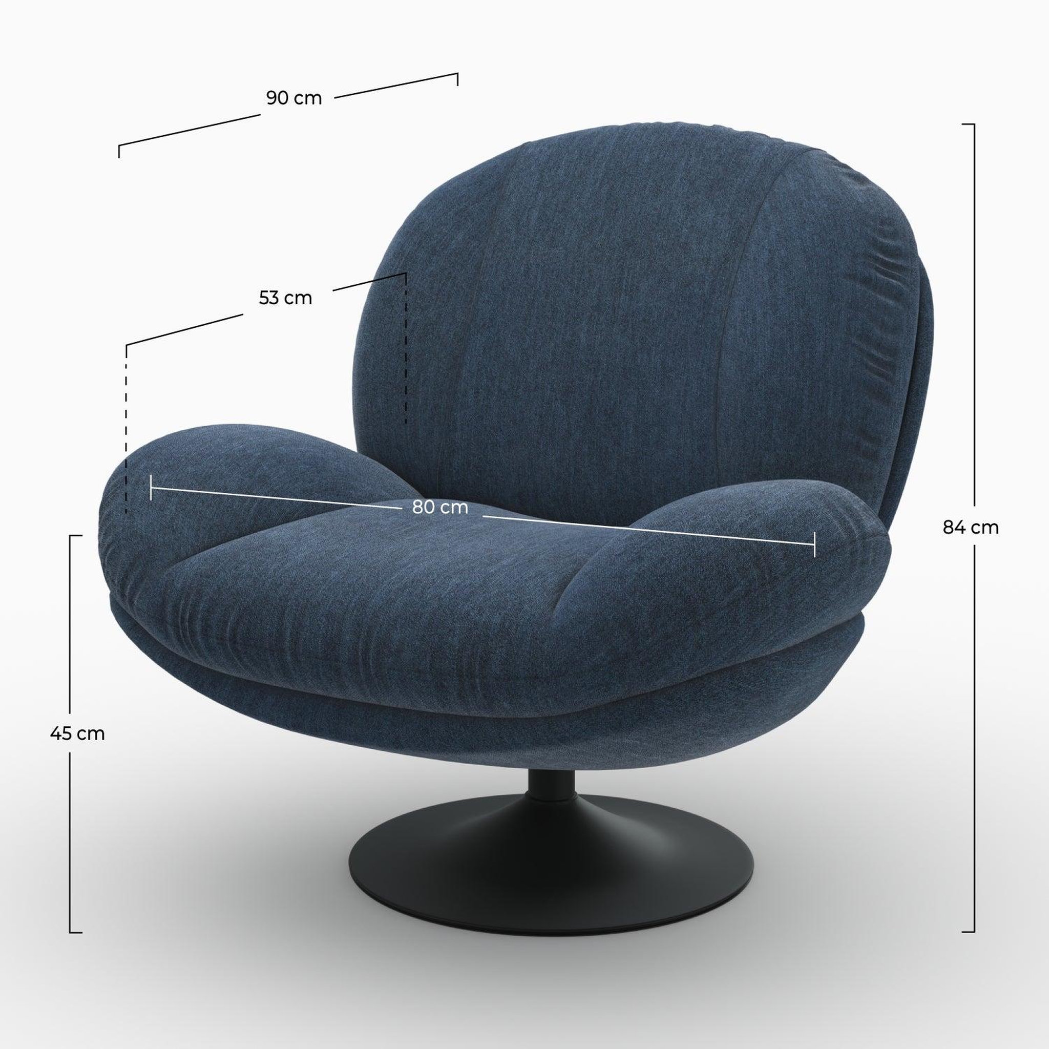 Voir la diapositive 4 : MAISON PAVANE Fauteuil pivotant en tissu effet velours bleu nuit-ricci