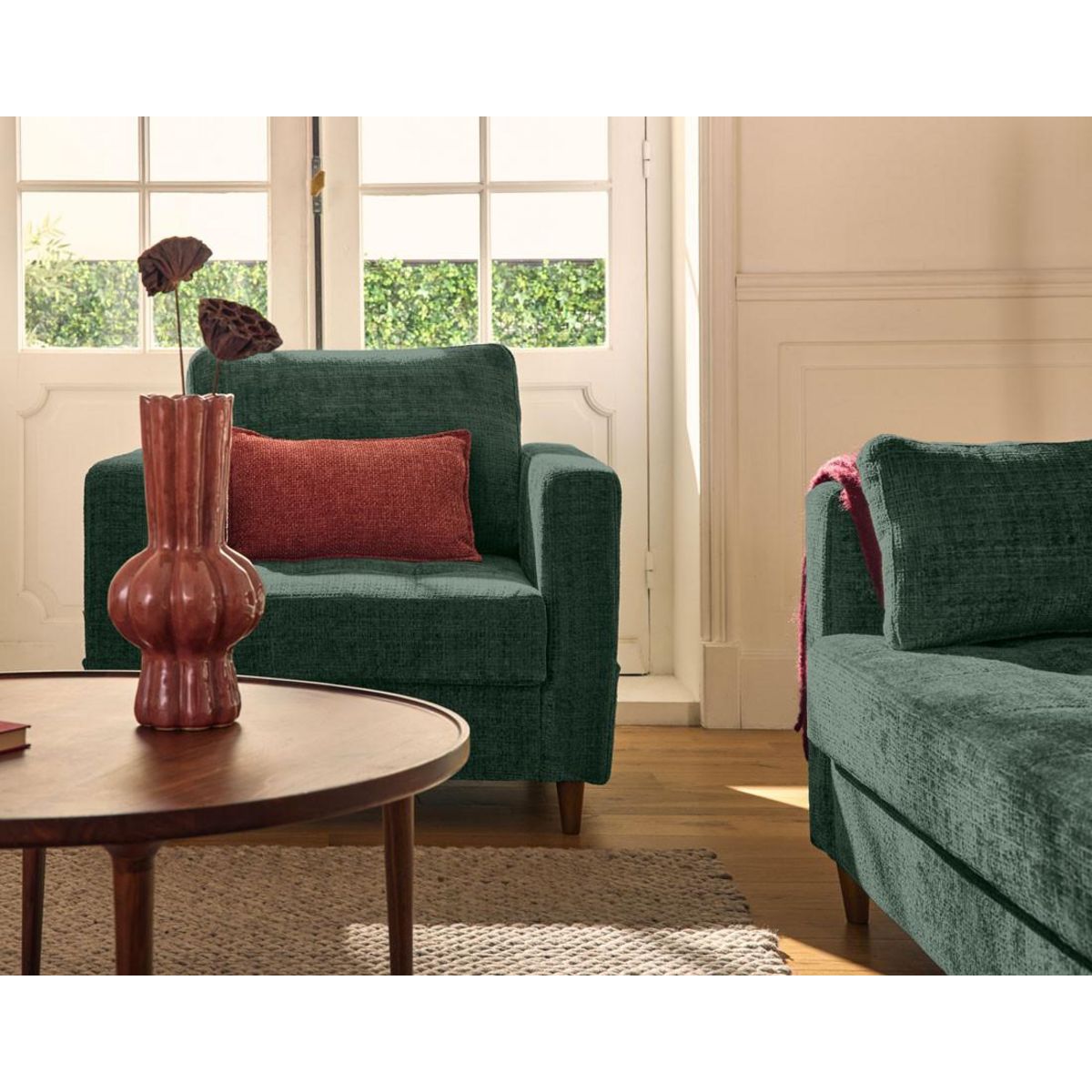 LISA DESIGN Anna - fauteuil avec poche en velours texturé - pieds en bois