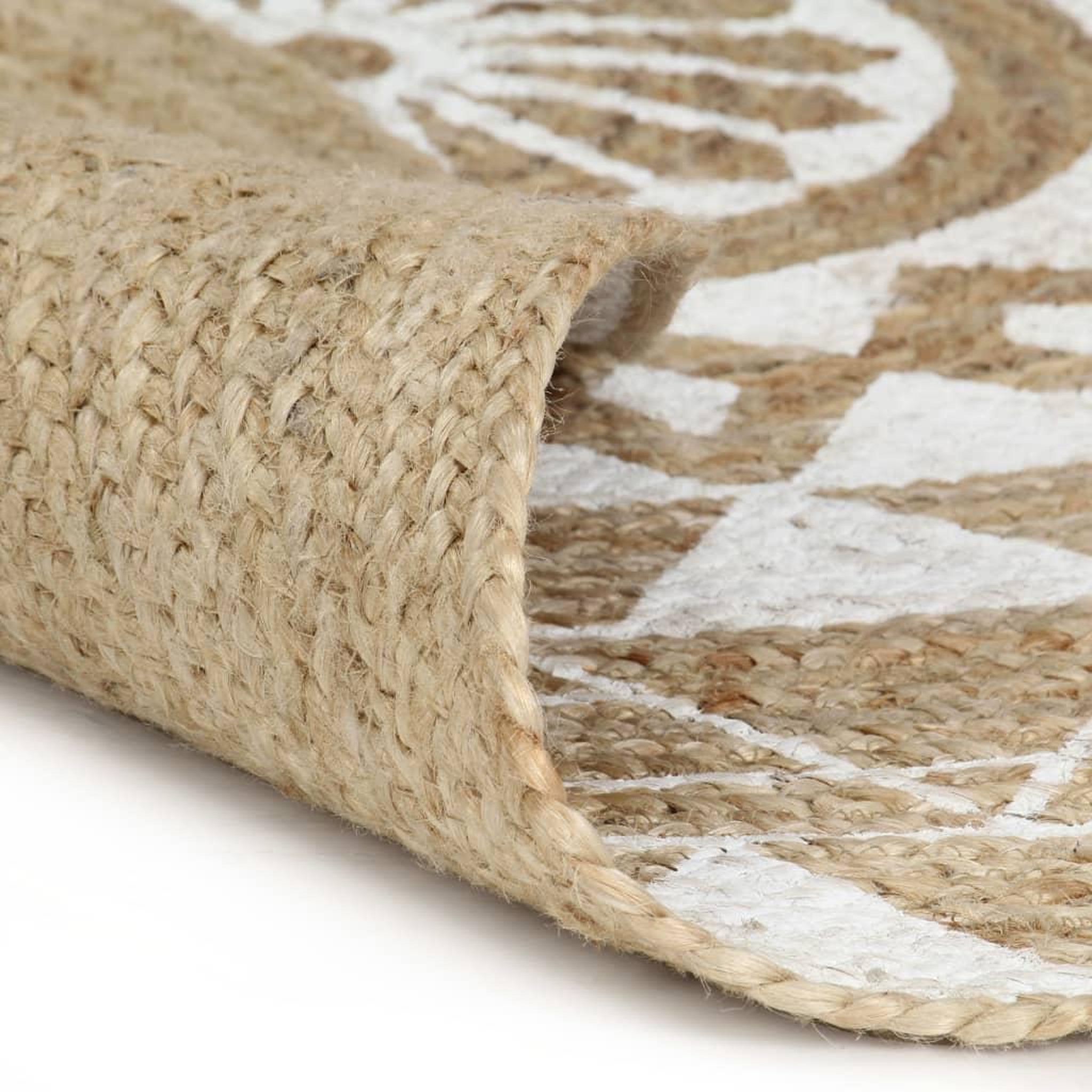 Voir la diapositive 2 : VIDAXL Tapis fait a la main Jute avec imprime blanc 150 cm