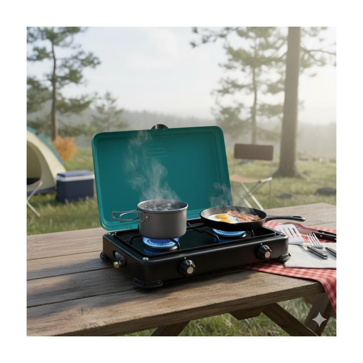 INTEC Réchaud à gaz 2 feux 3200W Brûleurs et Grille en fonte amovibles lavables Plaque de Cuisson gaz Butane ou Propane GOLD II INTEC