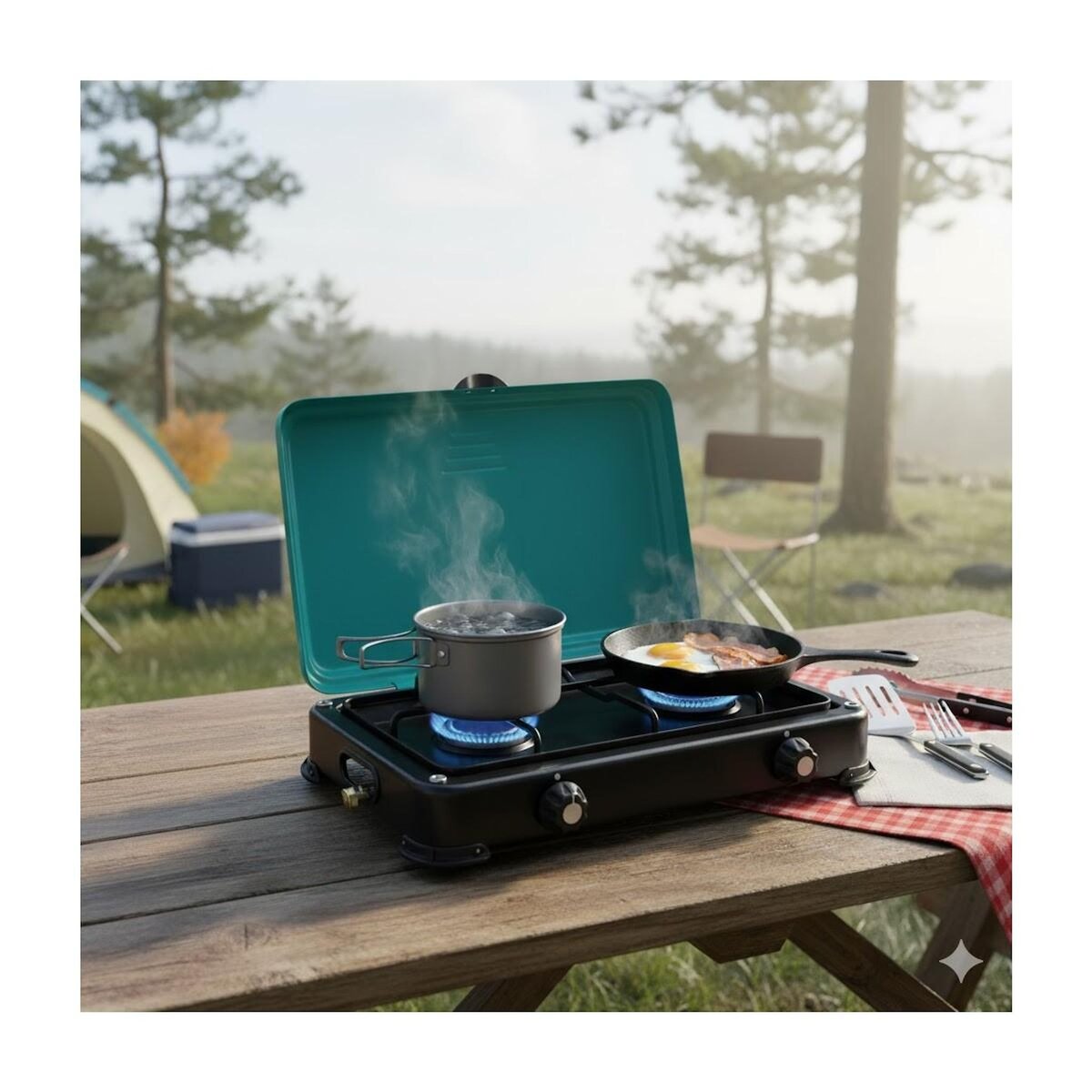 INTEC Réchaud à gaz 2 feux 3200W Brûleurs et Grille en fonte amovibles lavables Plaque de Cuisson gaz Butane ou Propane GOLD II INTEC