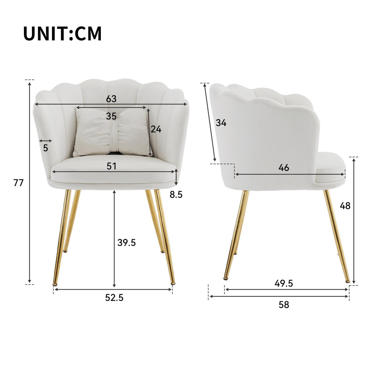 MERAX Fauteuil Fixe Avec Coussin Papillon Et Pieds En Métal Beige
