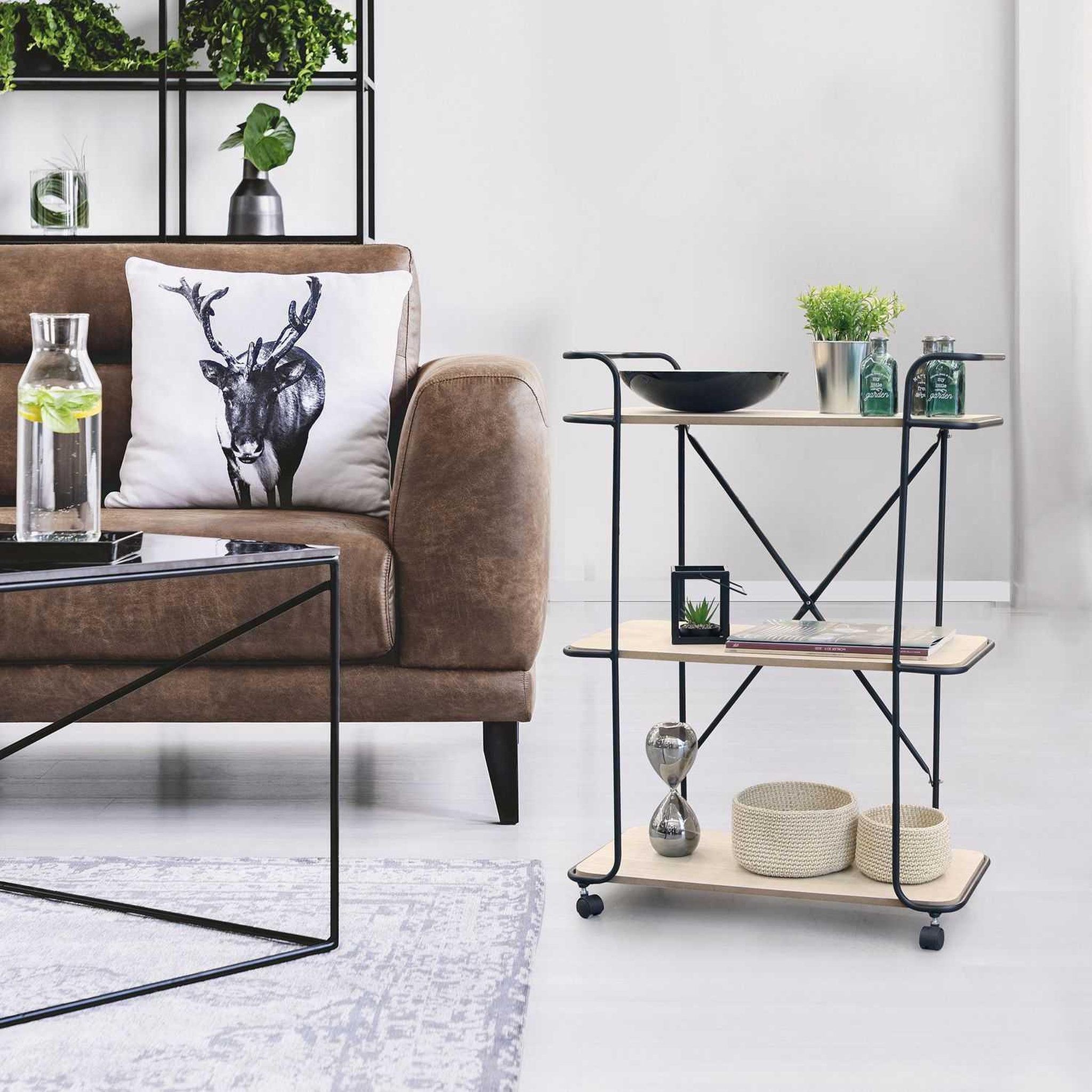 Voir la diapositive 2 : The Home Deco Factory Desserte de cuisine 3 étages en Métal et MDF Oscar - L.60xH.83cm - Noir