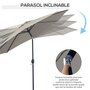 OUTSUNNY Parasol inclinable octogonal Ø 3 x 2,45 m ouverture fermeture par manivelle métal polyester haute densité gris clair