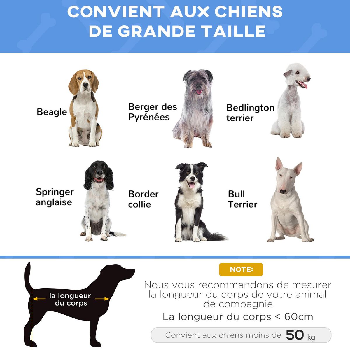 PAWHUT Lit surélevé pour chien dim. 92 x 76 x 18 cm sac de transport inclus métal oxford haute densité bleu