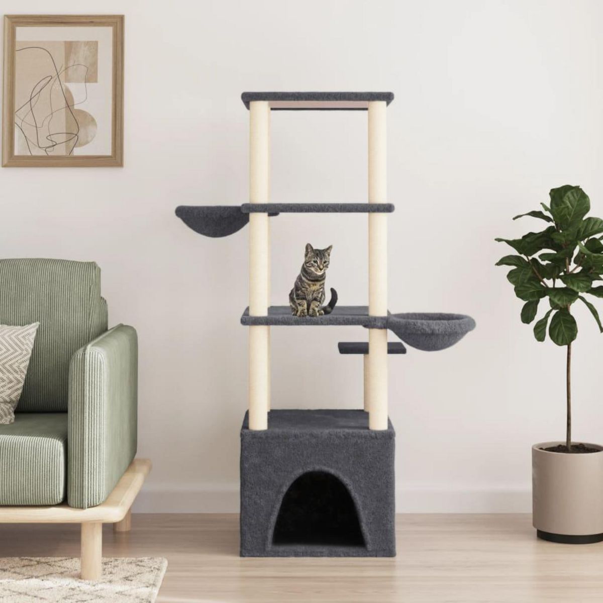 VIDAXL Arbre a chat avec griffoirs en sisal gris fonce 147 cm