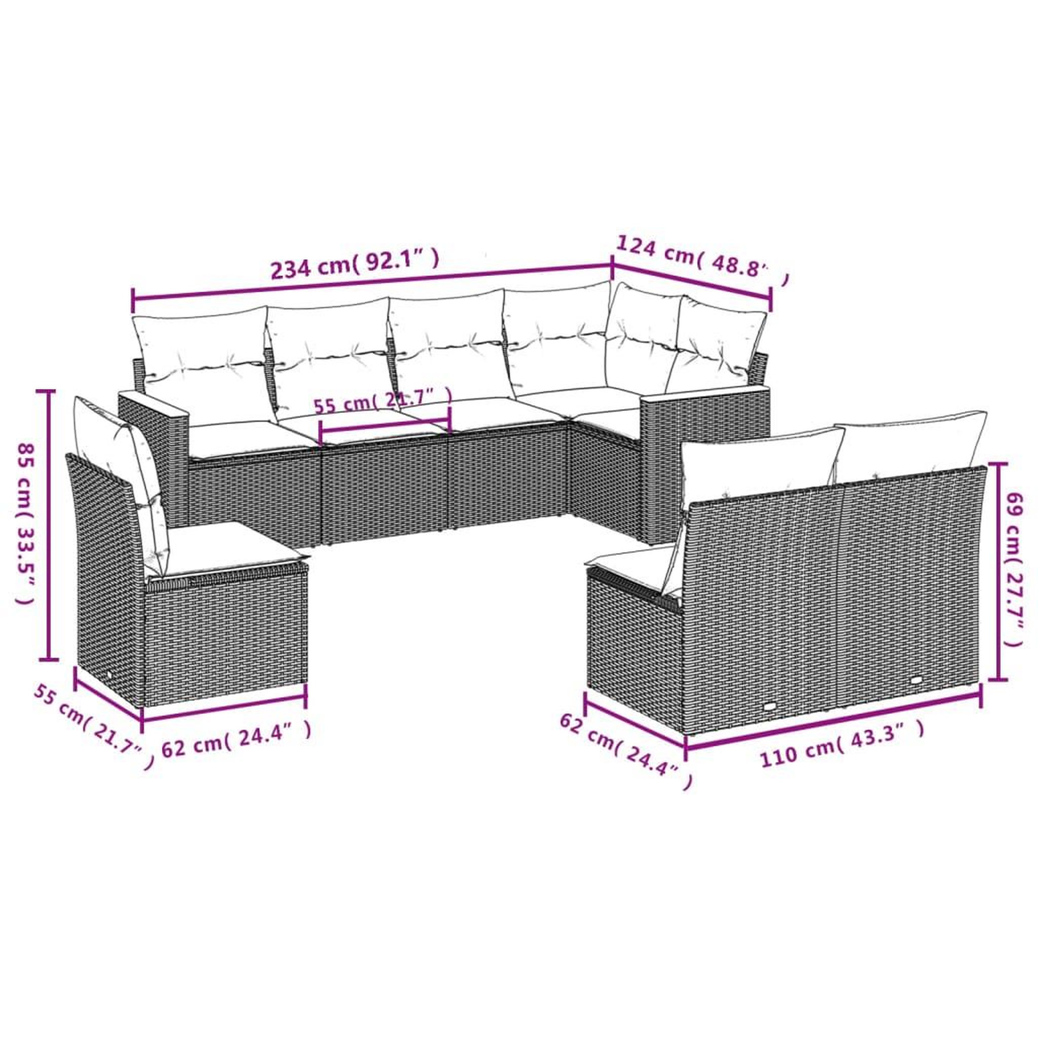 Voir la diapositive 3 : VIDAXL Salon de jardin 8 pcs avec coussins noir resine tressee