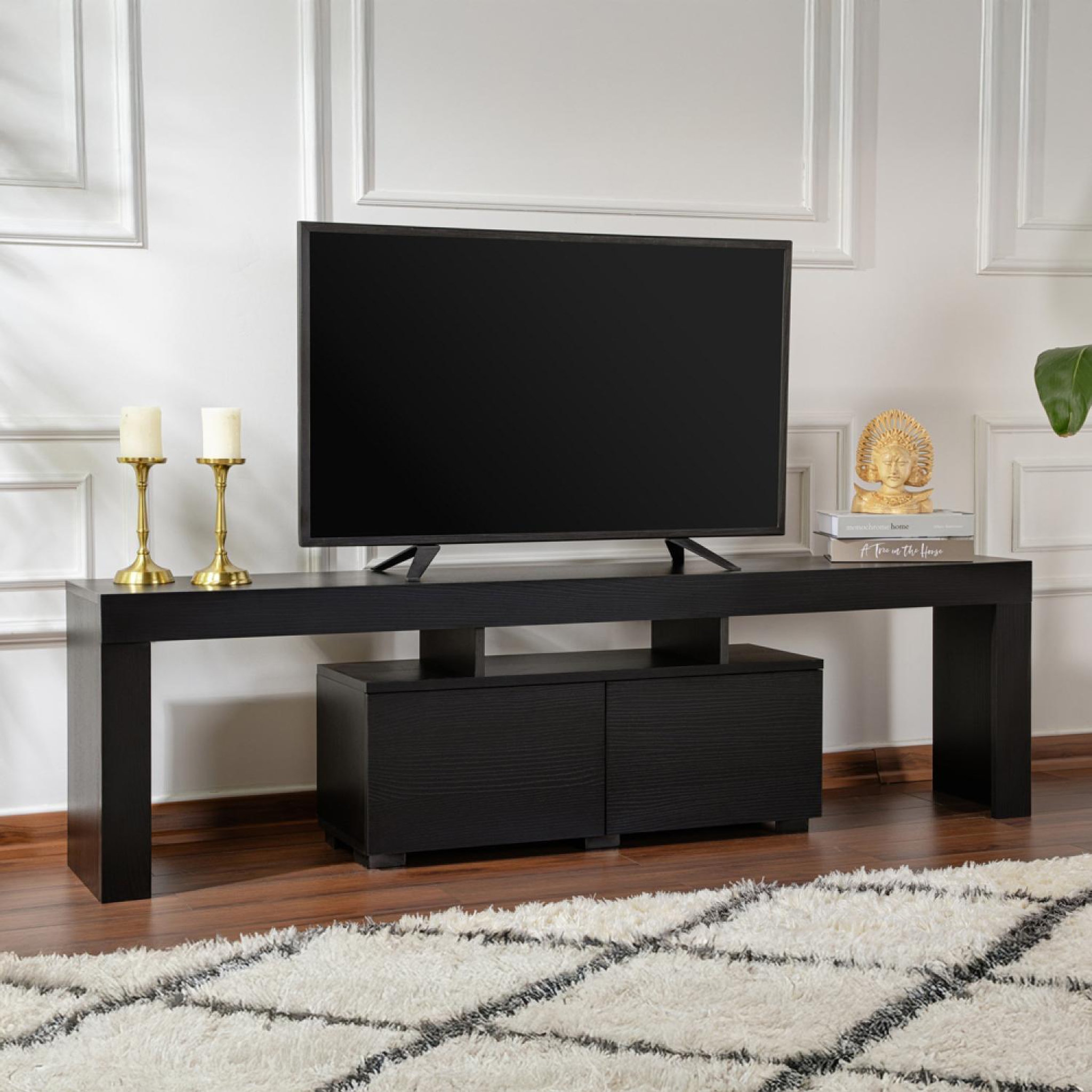 Voir la diapositive 3 : CONCEPT USINE Meuble tv avec placards bois noir 180cm basi