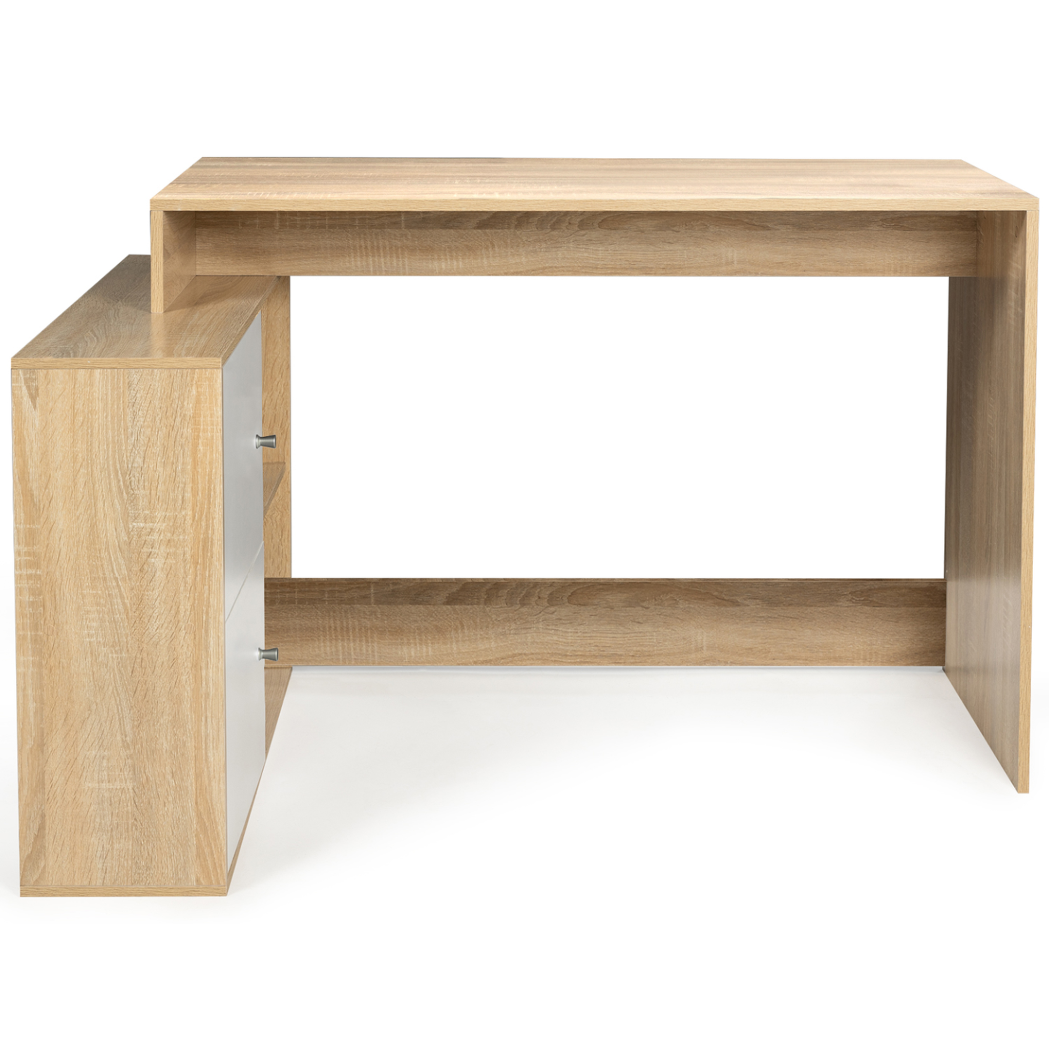 Voir la diapositive 5 : ID MARKET Bureau d'angle en forme de l bob avec portes façon hêtre et blanc
