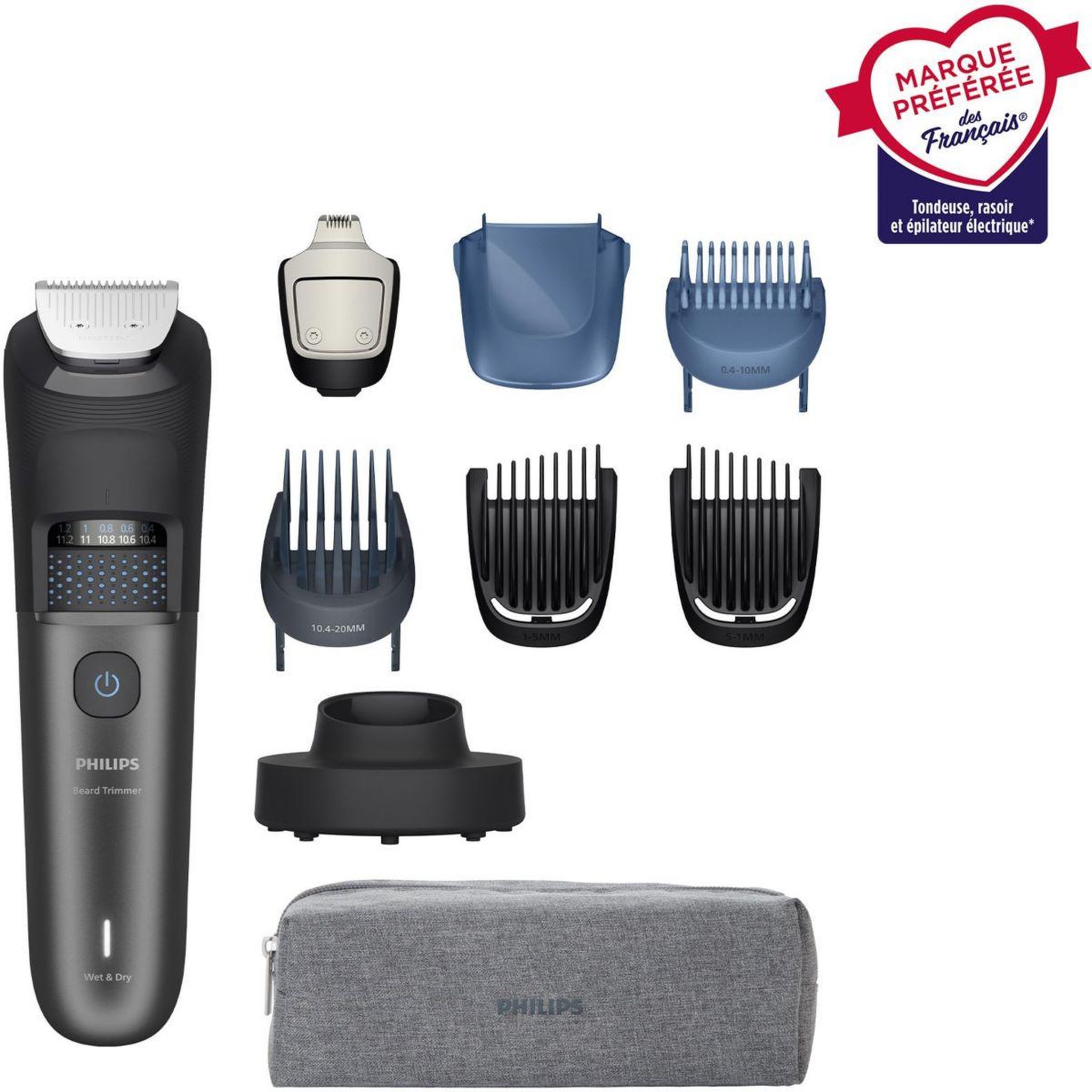 Philips Tondeuse barbe bt7665/15 series 7000, molette réglable, 40 hauteurs de coupe, précision 0,2 mm, autonomie 120 mn