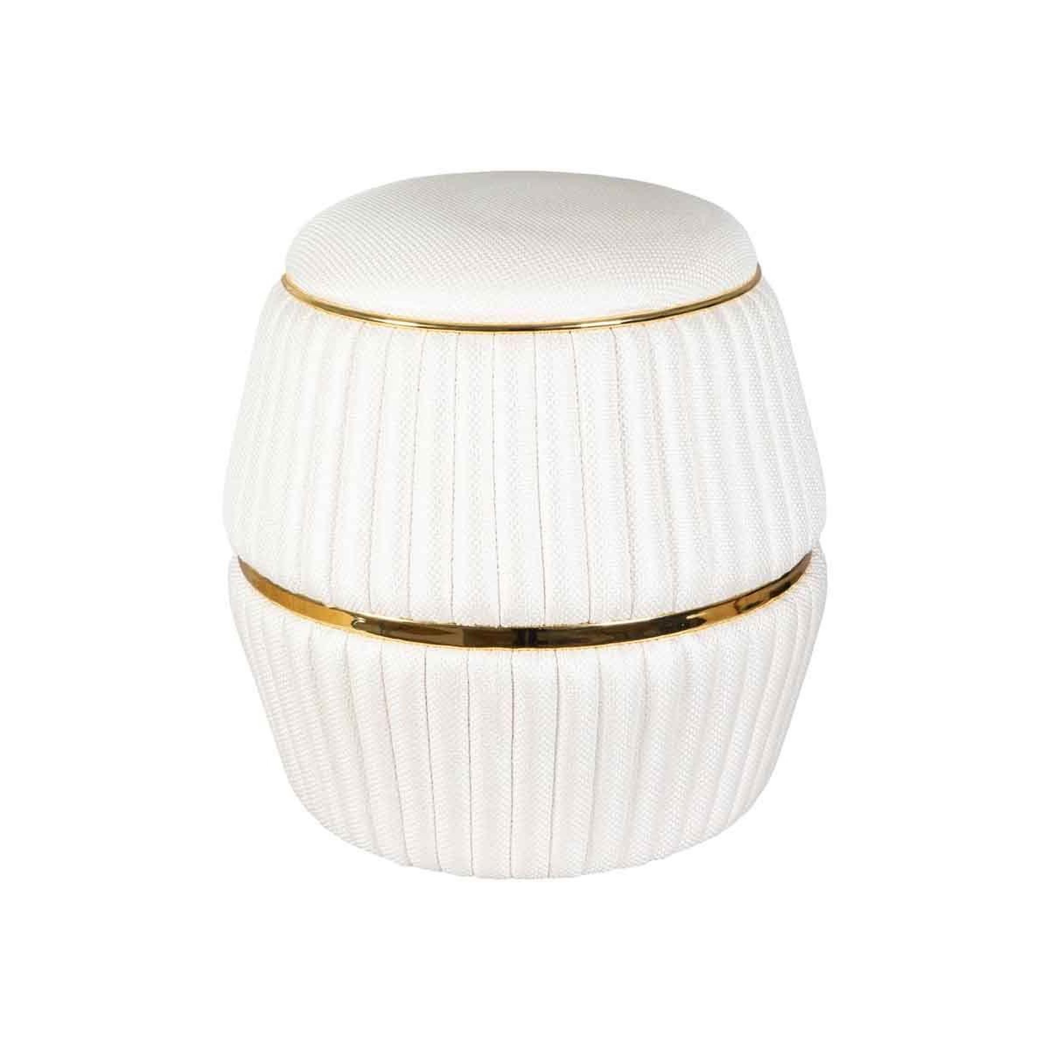 Voir la diapositive 2 : Paris Prix Pouf matelassé  doric  53cm ivoire & or