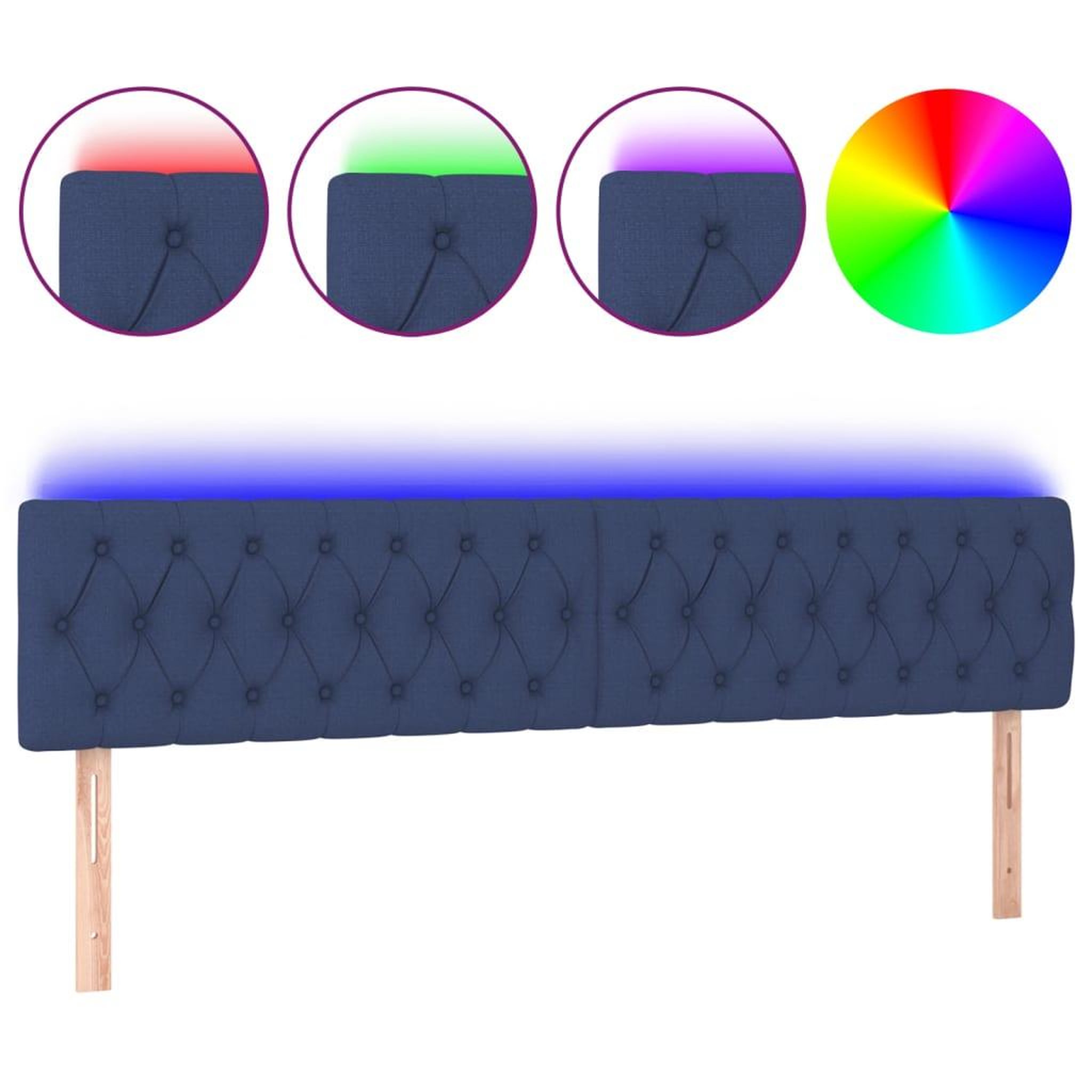 Voir la diapositive 2 : VIDAXL Tete de lit a LED Bleu 200x7x78/88 cm Tissu