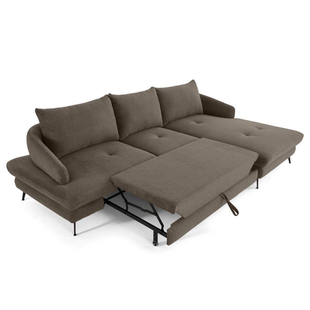 LISA DESIGN Ninon - canapé d'angle droit 4 places convertible avec coffre en tissu texturé