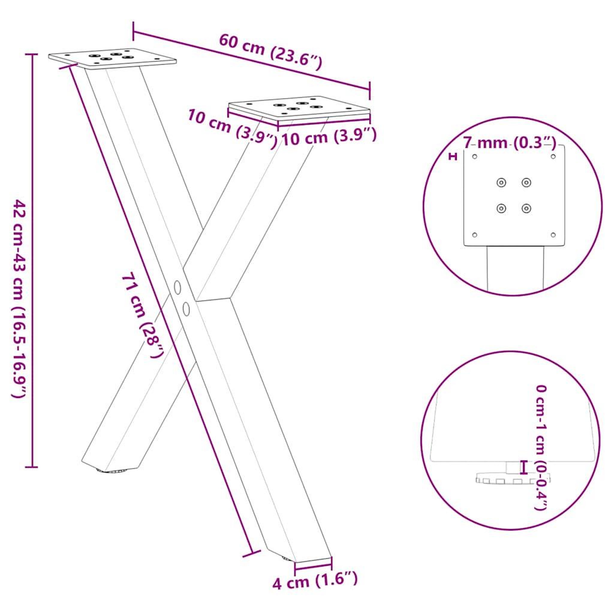 Voir la diapositive 6 : VIDAXL Pieds de table basse forme de X 2 pcs anthracite 60x(42-43) cm