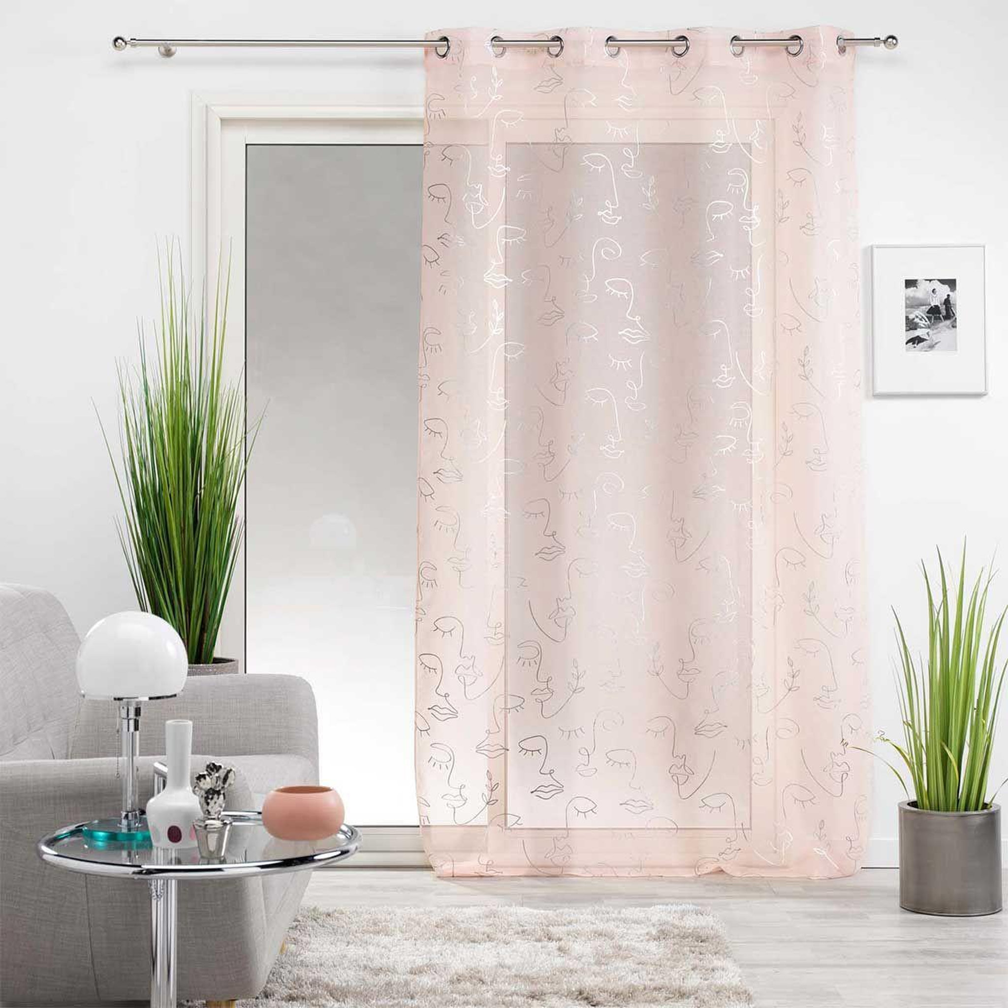Voir la diapositive 3 : Douceur d'Intérieur Rideau voilage à œillets  arty line  140x240cm rose & argent