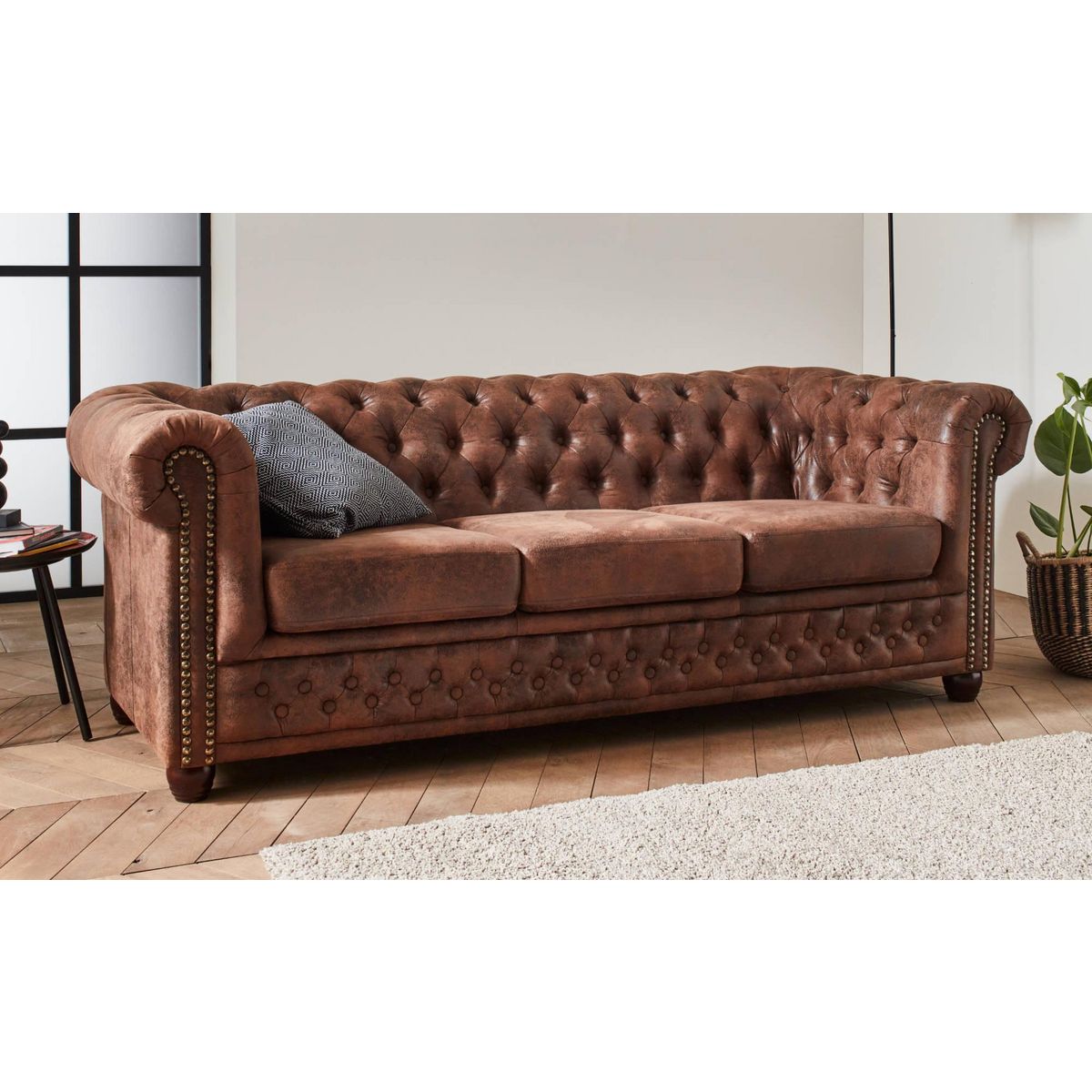 LISA DESIGN Winston - canapé 3 places chesterfield - style industriel