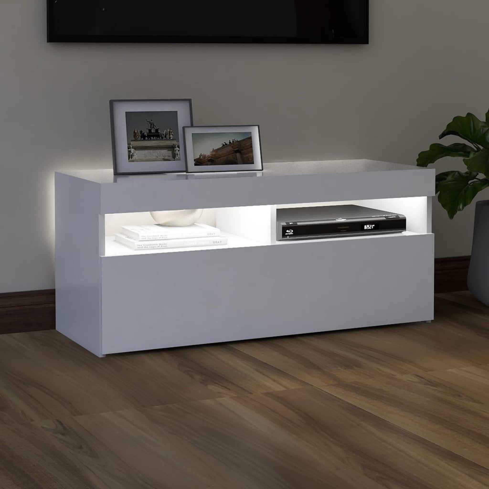 Voir la diapositive 3 : VIDAXL Meuble TV avec lumieres LED blanc 90x35x40 cm