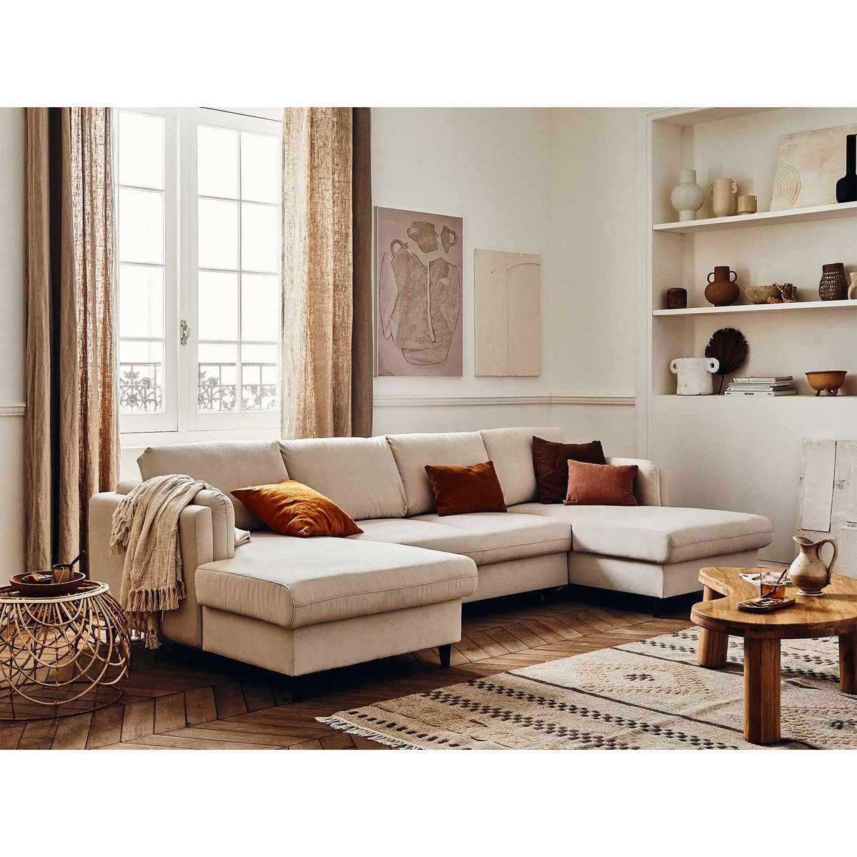 LISA DESIGN Brooke - canapé panoramique en u - 7 places - convertible avec coffre - en velours