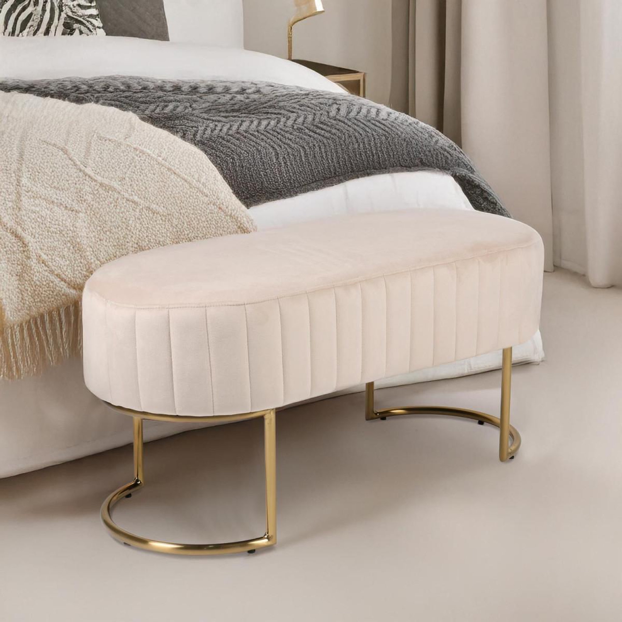 Voir la diapositive 5 : Paris Prix Banquette en velours  philomène  100cm beige