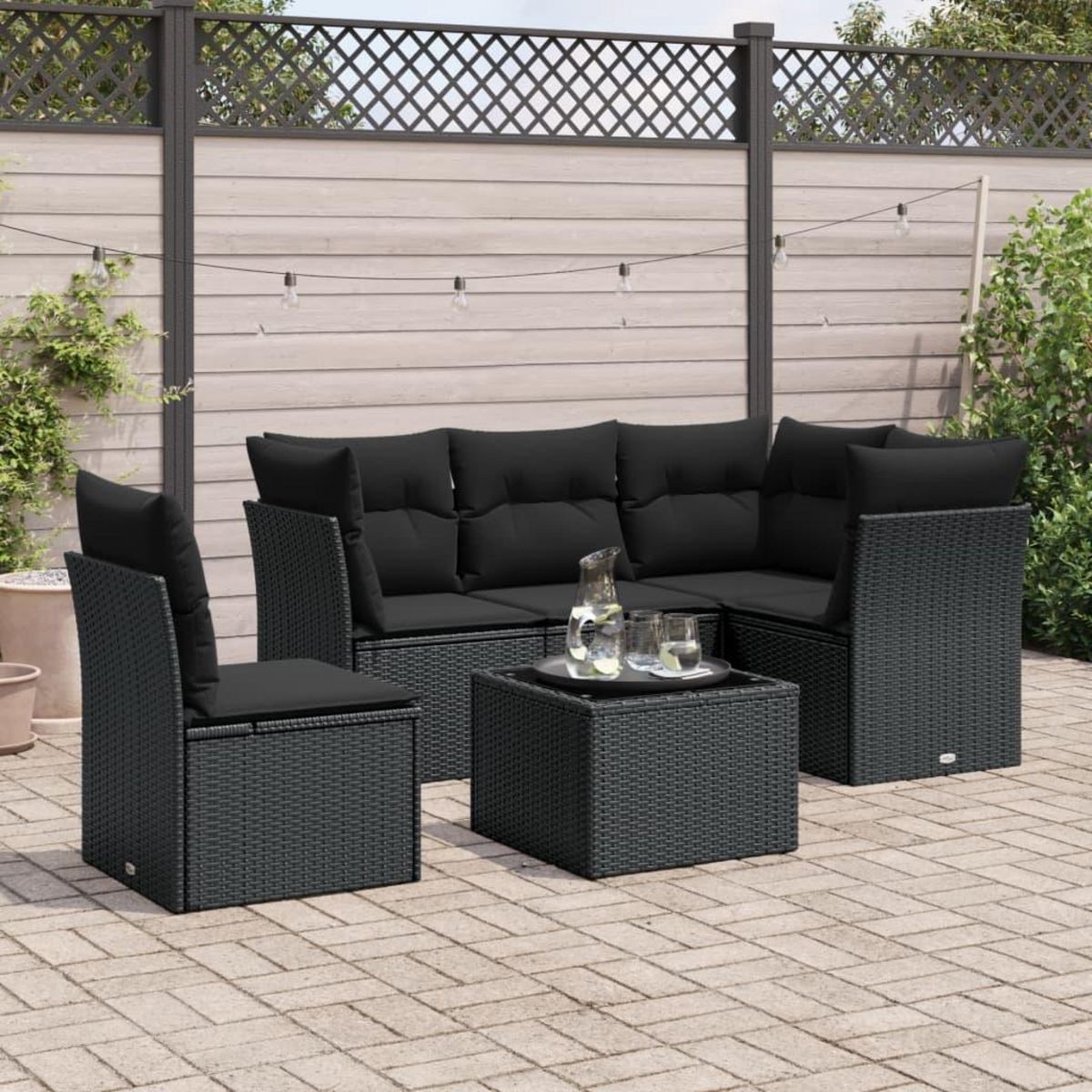 VIDAXL Salon de jardin 6 pcs avec coussins noir resine tressee