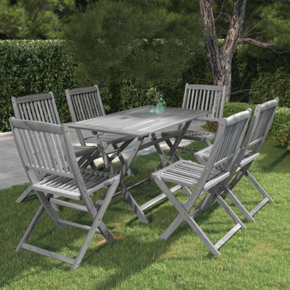 VIDAXL Ensemble a manger de jardin 7 pcs Bois d'acacia massif Gris