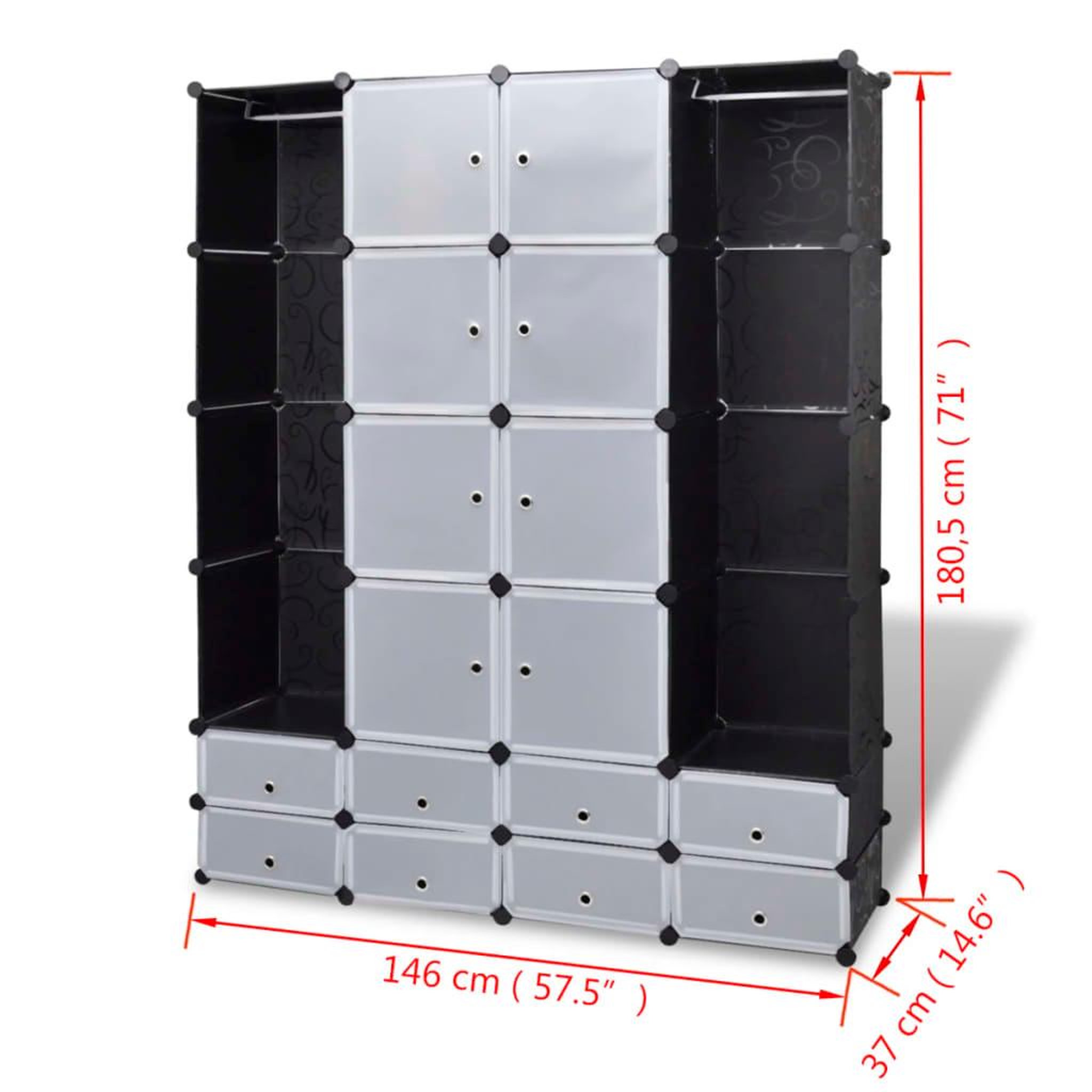Voir la diapositive 6 : VIDAXL Armoire modulaire 18 compartiments Noir et blanc 37x146x180,5cm