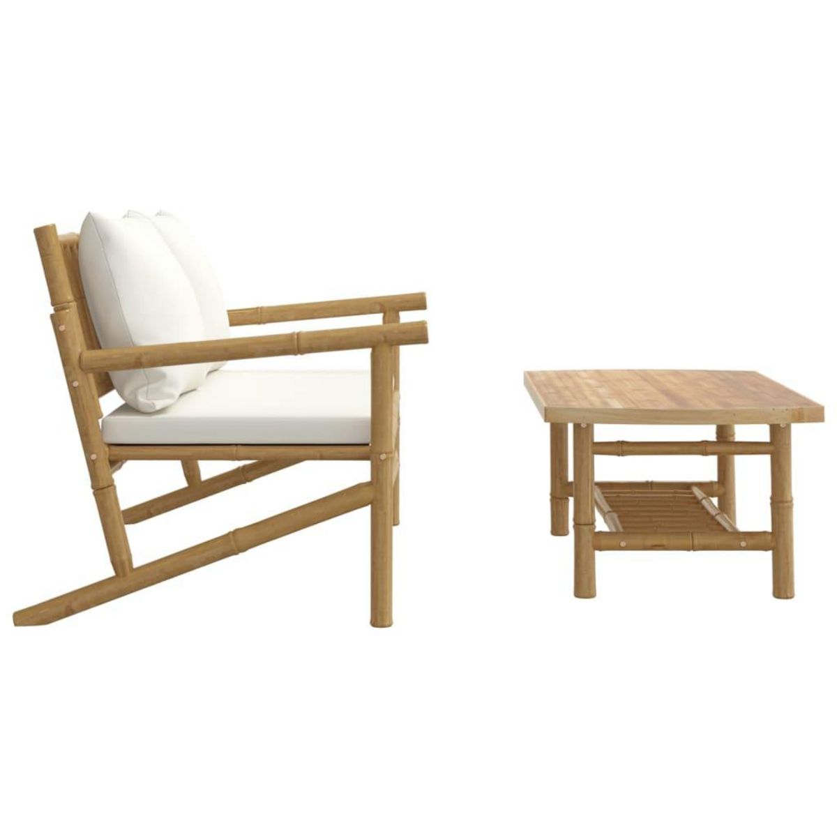 VIDAXL Salon de jardin 2 pcs avec coussins blanc creme bambou