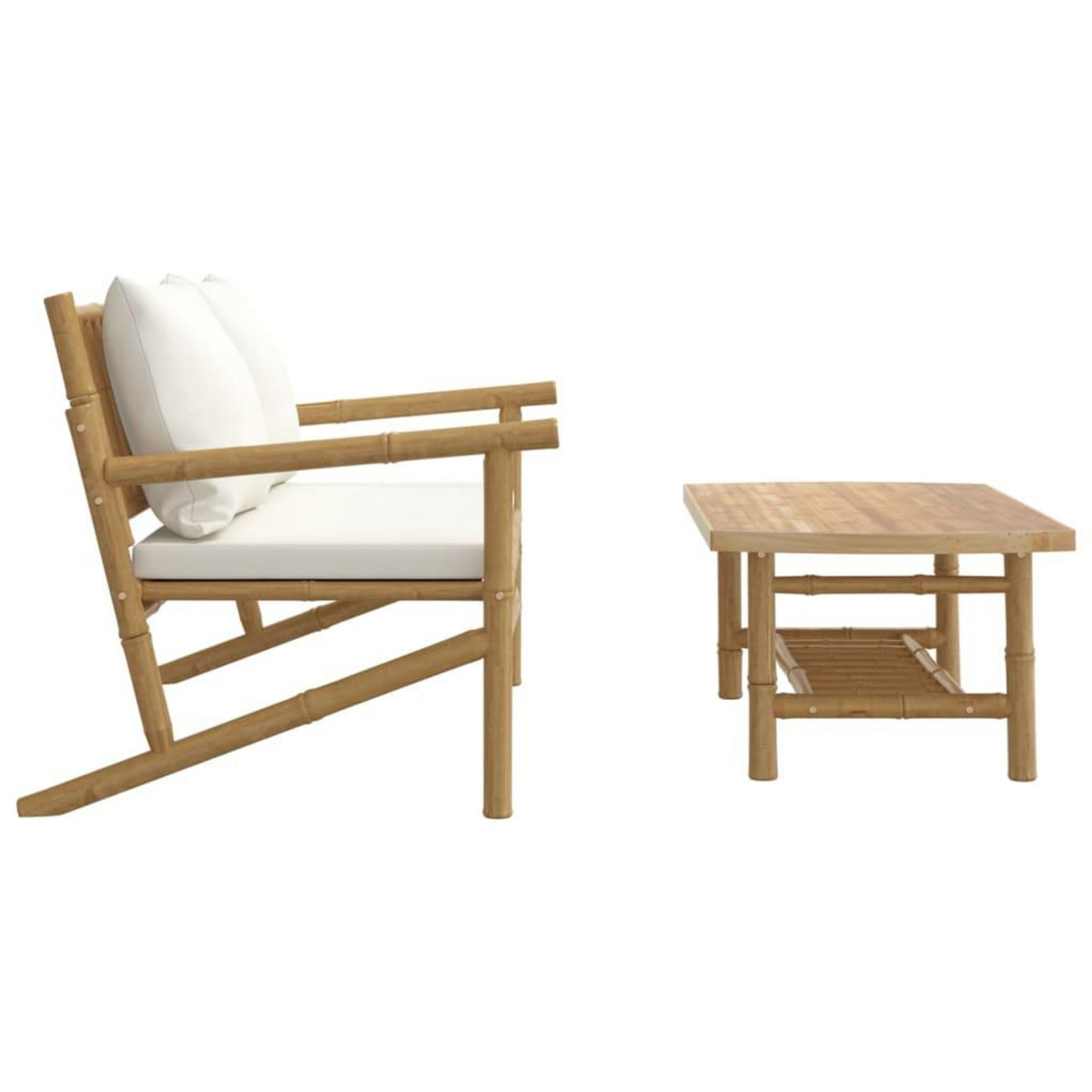 VIDAXL Salon de jardin 2 pcs avec coussins blanc creme bambou