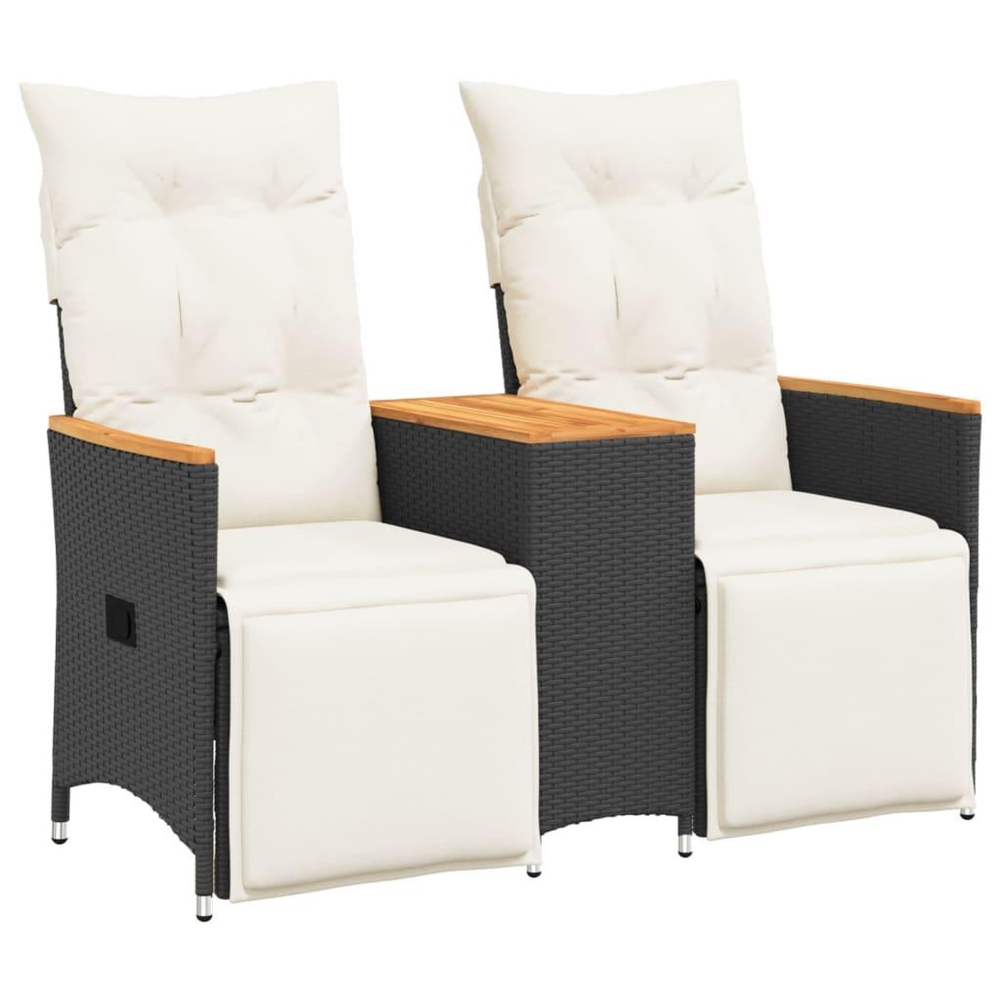 Voir la diapositive 2 : VIDAXL Canape de jardin inclinable 2 places avec table noir poly rotin