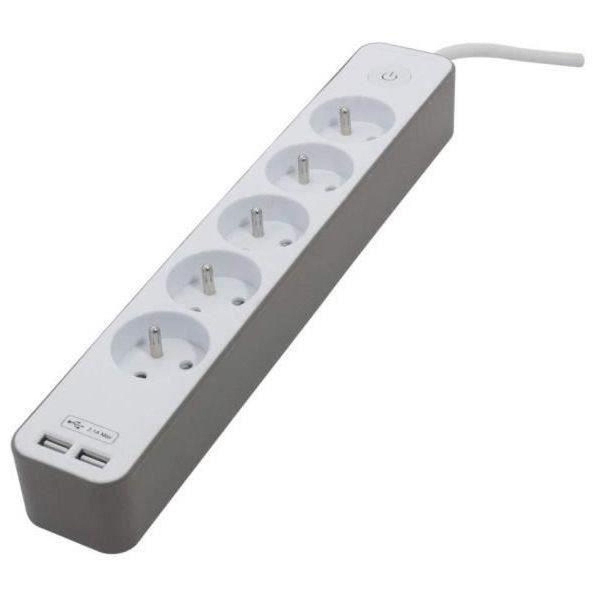CHACON Chacon bloc multiprise 5 prises 16 a avec 2 ports usb et câble 1,5 m ho5vv-f 3x1,5 mm² blanc et brun