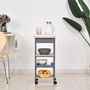 Voir la diapositive 4 : HOMCOM Chariot de service desserte de cuisine à roulettes 2 étagères + plateau amovible + tiroir bois de pin MDF