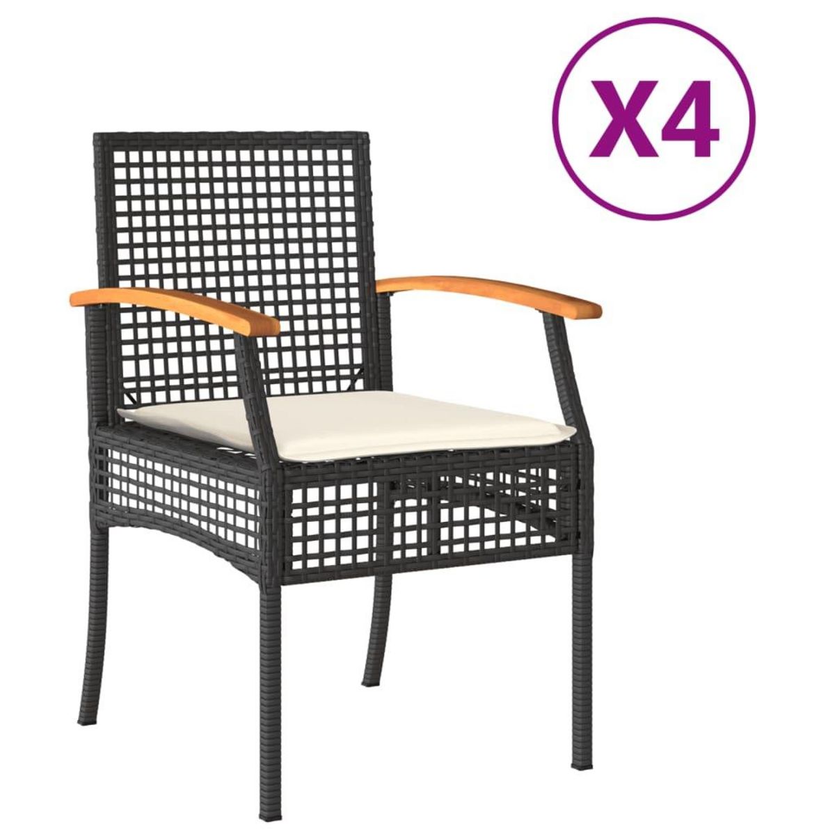 VIDAXL Chaises de jardin coussins lot de 4 noir resine tressee acacia