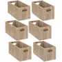 TOILINUX Lot de 6 Boîtes de rangement rectangulaire en MDF - L. 31 x H. 15 cm - Beige effet bois