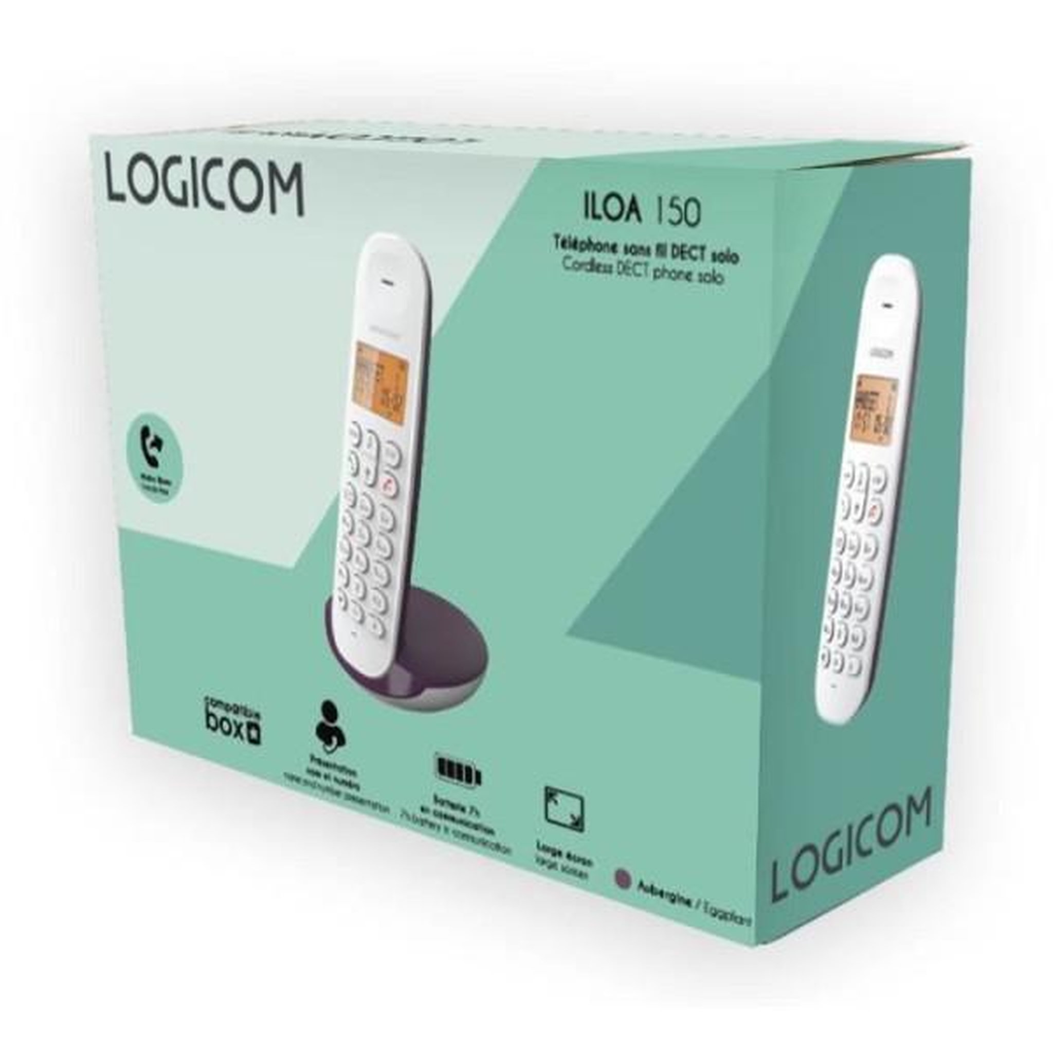 Voir la diapositive 5 : Logicom Téléphone fixe sans fil - LOGICOM - DECT ILOA 150 SOLO - Aubergine - Sans répondeur