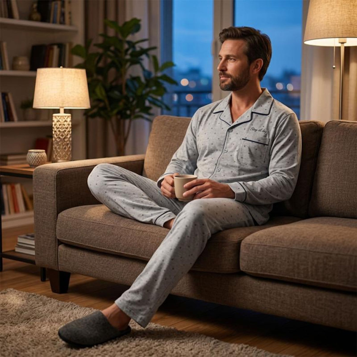 OZABI Pyjama Homme Long Boutonne Col Chemise Ultra Doux