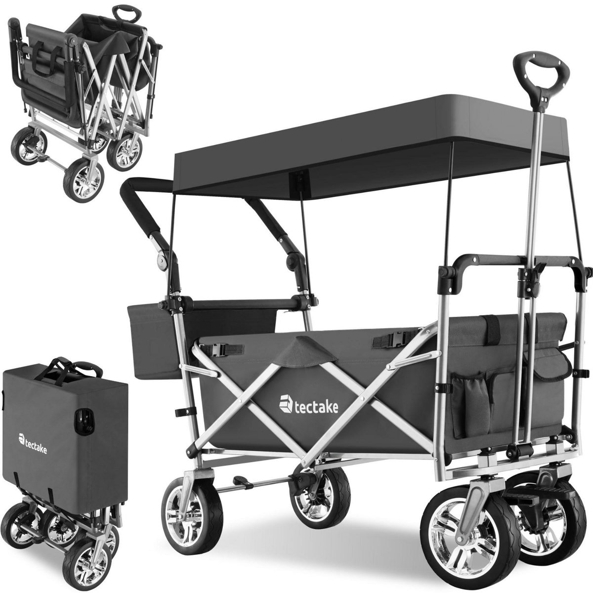 tectake Chariot de jardin et de transport pliable avec toit gris