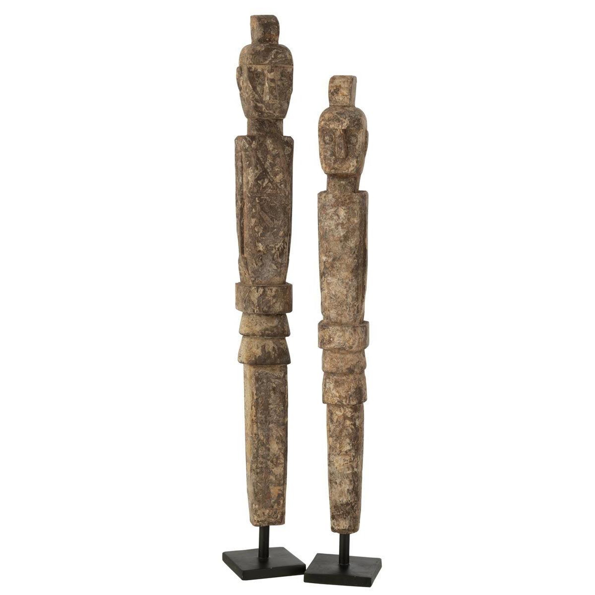 Voir la diapositive 2 : J-LINE Statue Déco en Bois  Lauwra  90cm Naturel