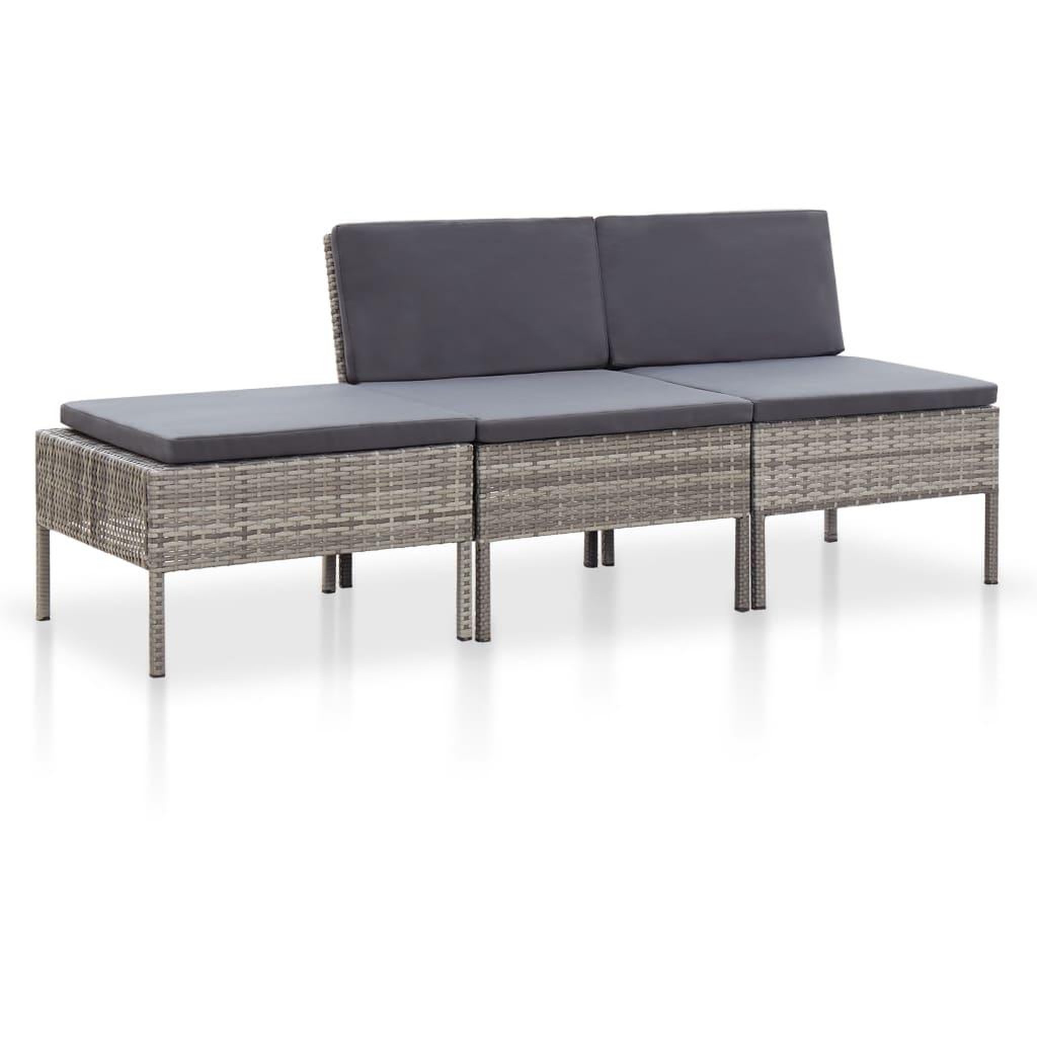 Voir la diapositive 1 : VIDAXL Salon de jardin 3 pcs avec coussins Resine tressee Gris