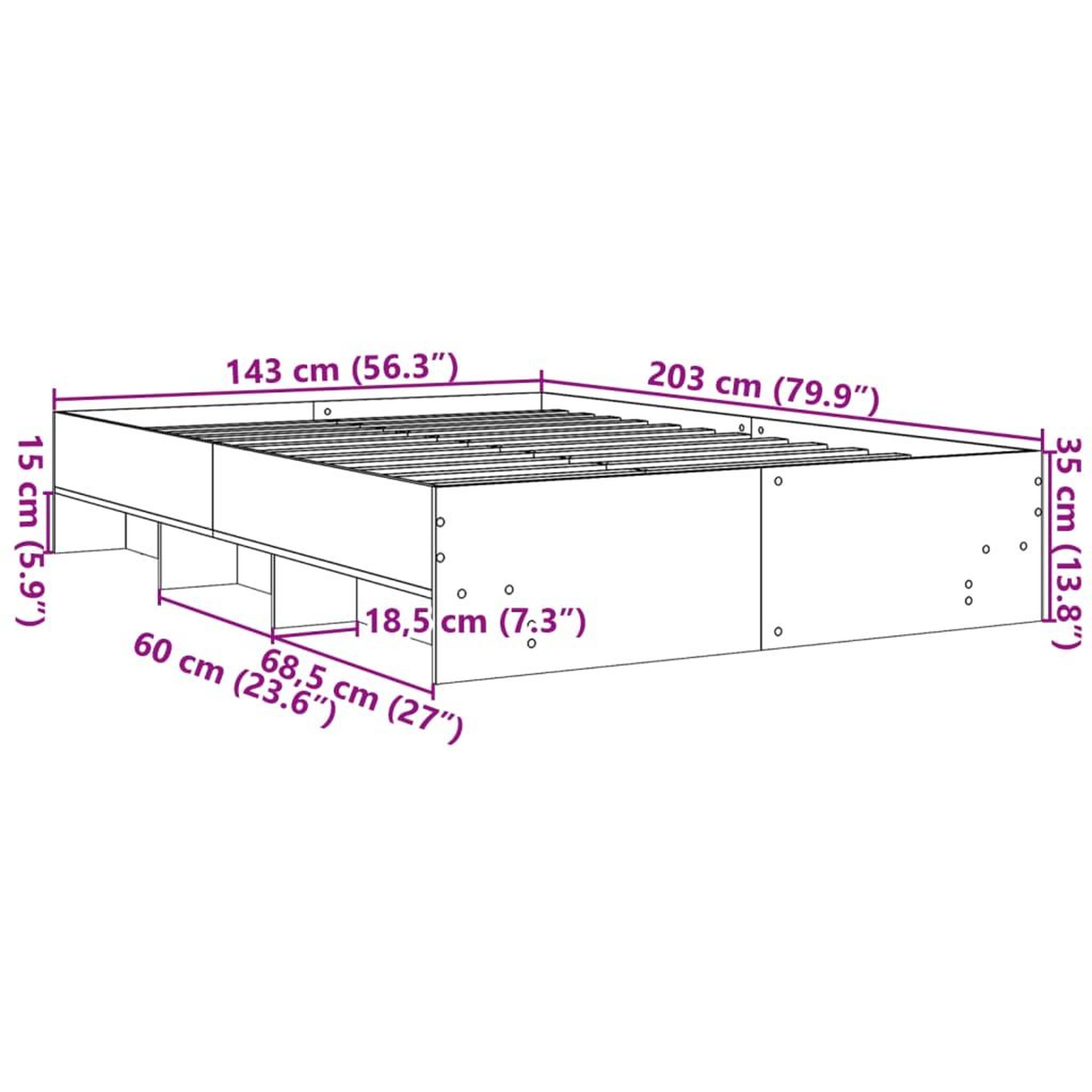 Voir la diapositive 6 : VIDAXL Cadre de lit sans matelas chene marron 140x200 cm