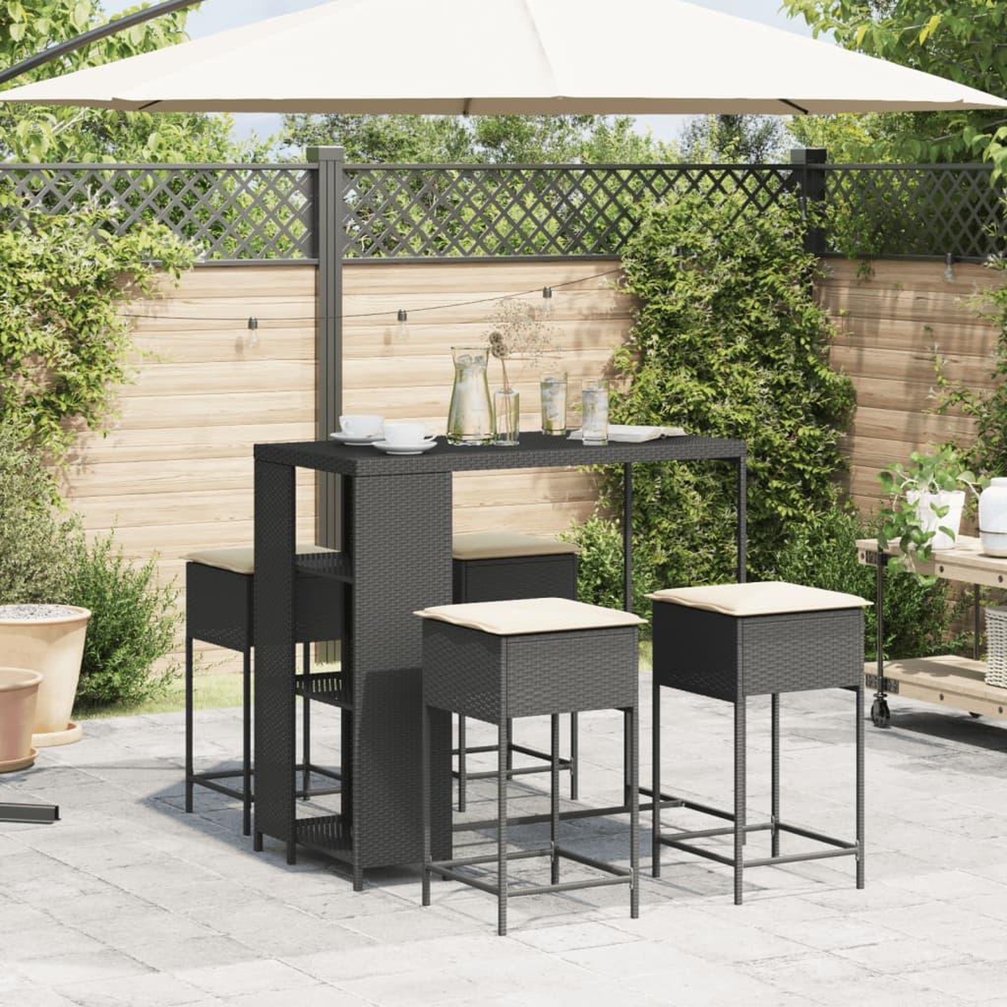 Voir la diapositive 3 : VIDAXL Ensemble de bar de jardin 5 pcs avec coussins noir poly rotin
